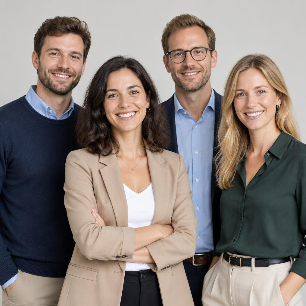 Diverse group of four professionals standing together