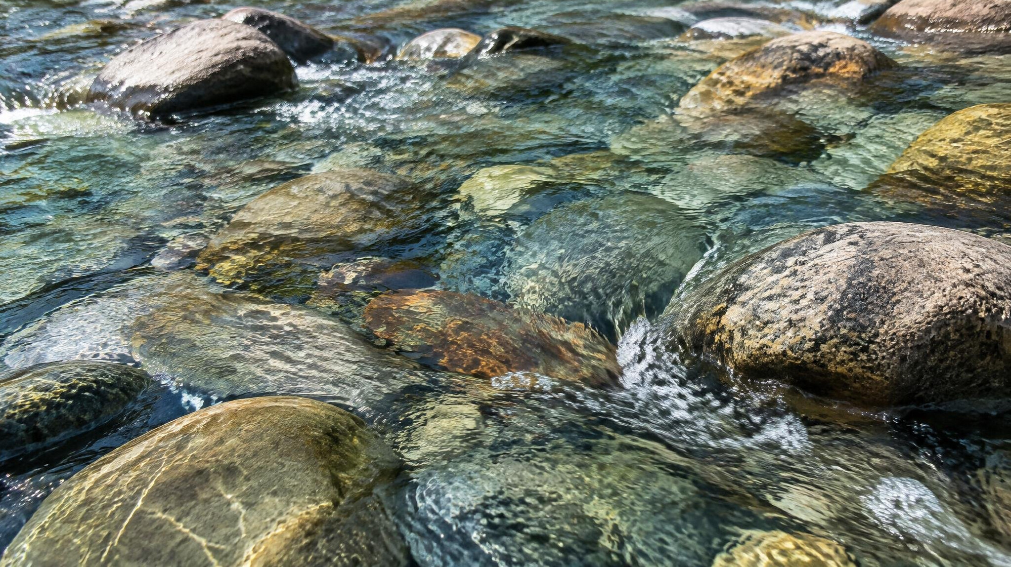 Close-up of a clear river flowing over rocks
