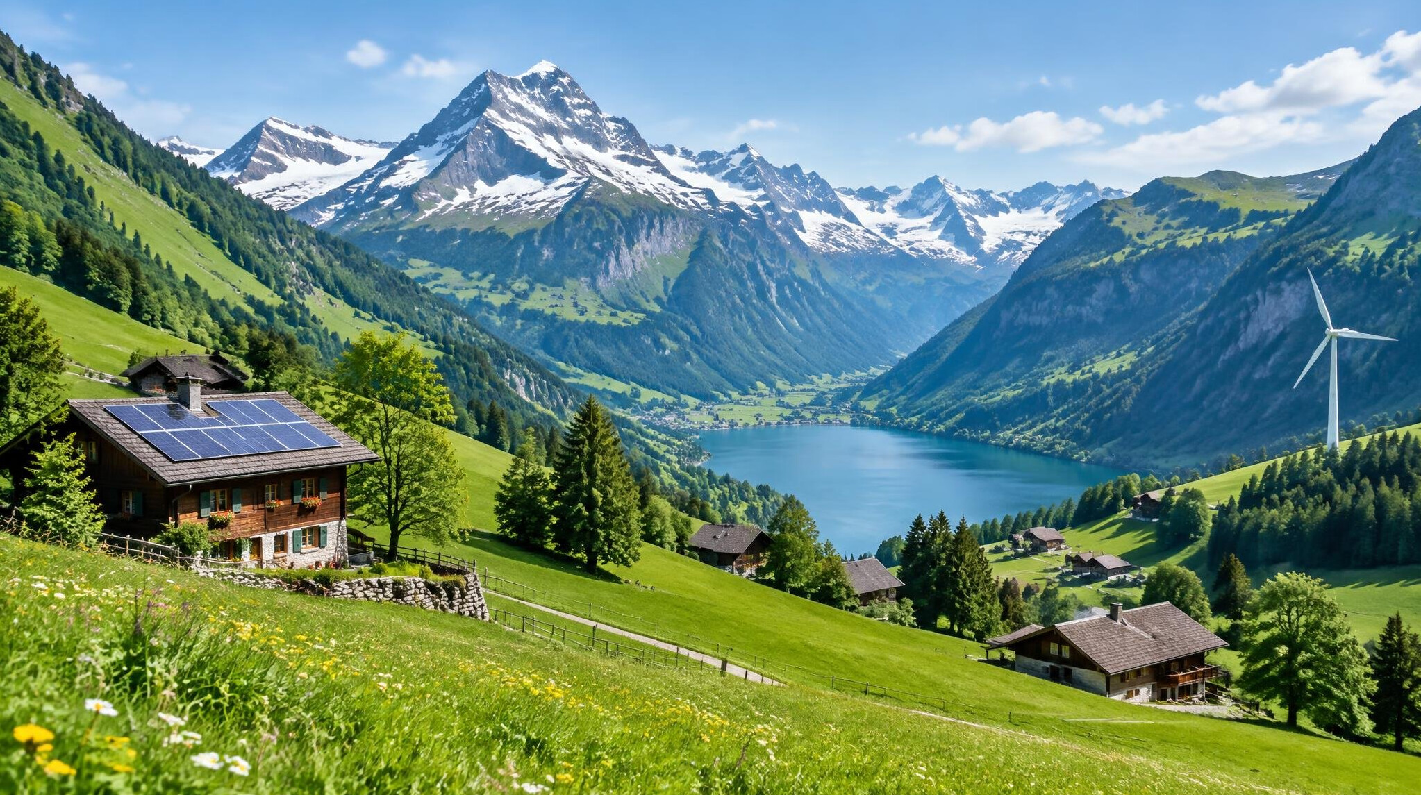 swiss green mountains landscape