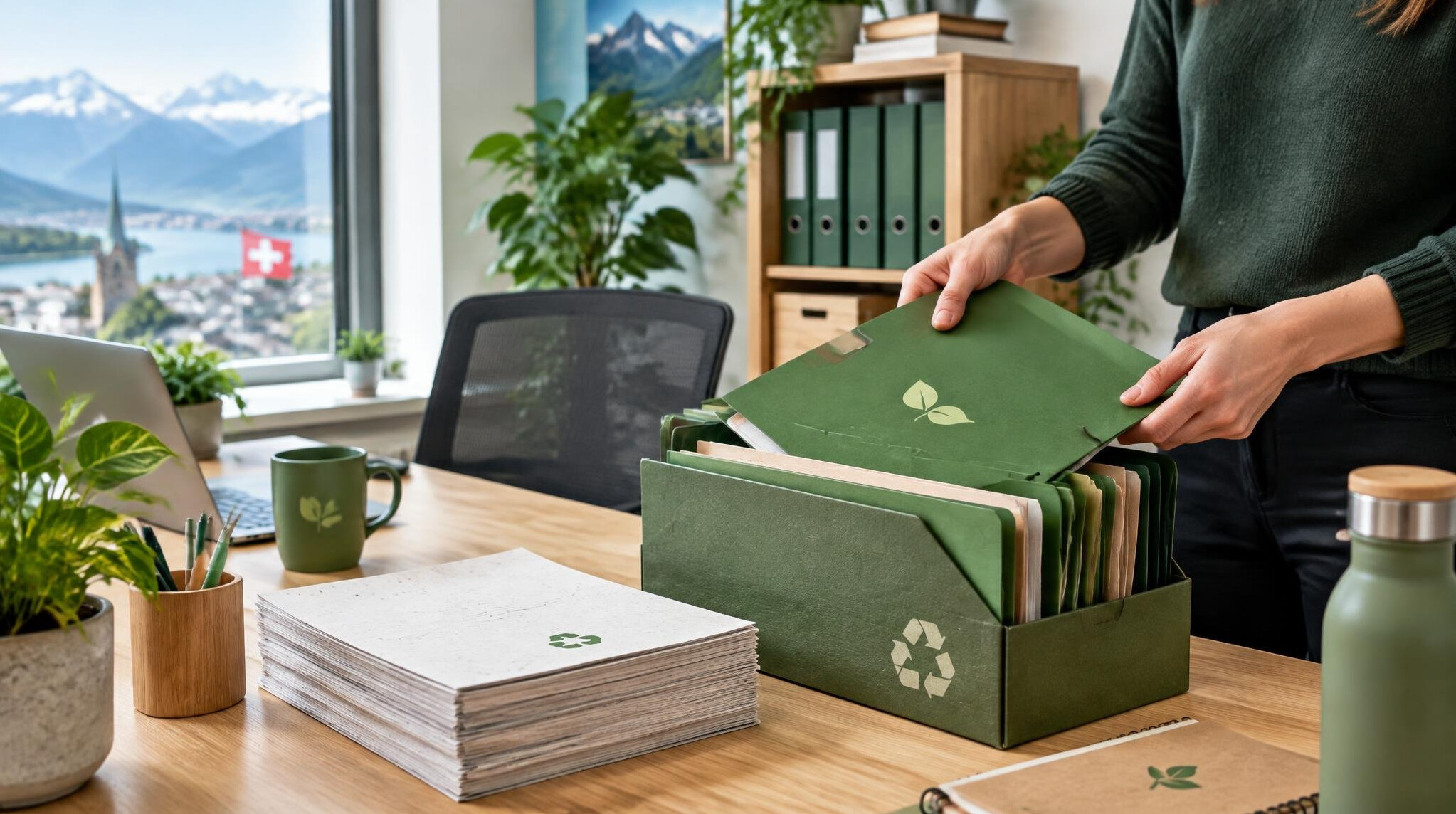eco friendly office with green files